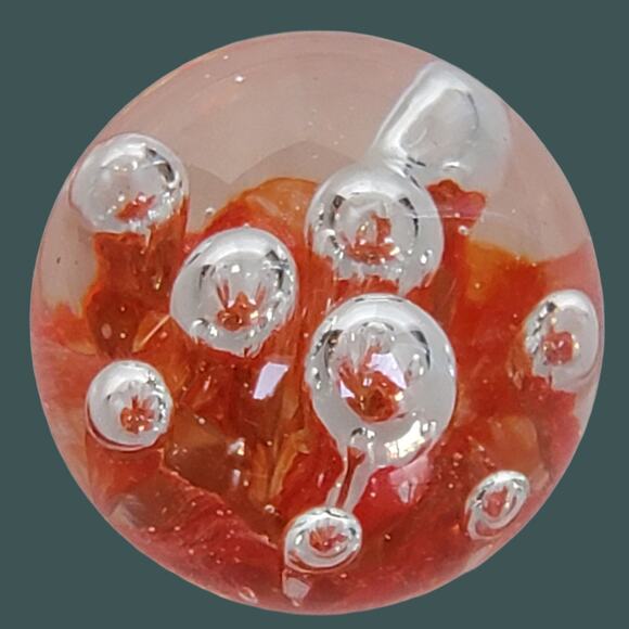 Vintage 1960s Clear and Orange Controlled Glass Bubble Round Paper Weight - Picture 3 of 5